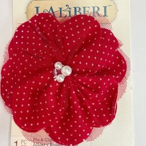 LALIBERI PIN & CLIP RED AND WHITE POLKA DOT HAIR BAG BROOCH ACCENT ACCESSORY